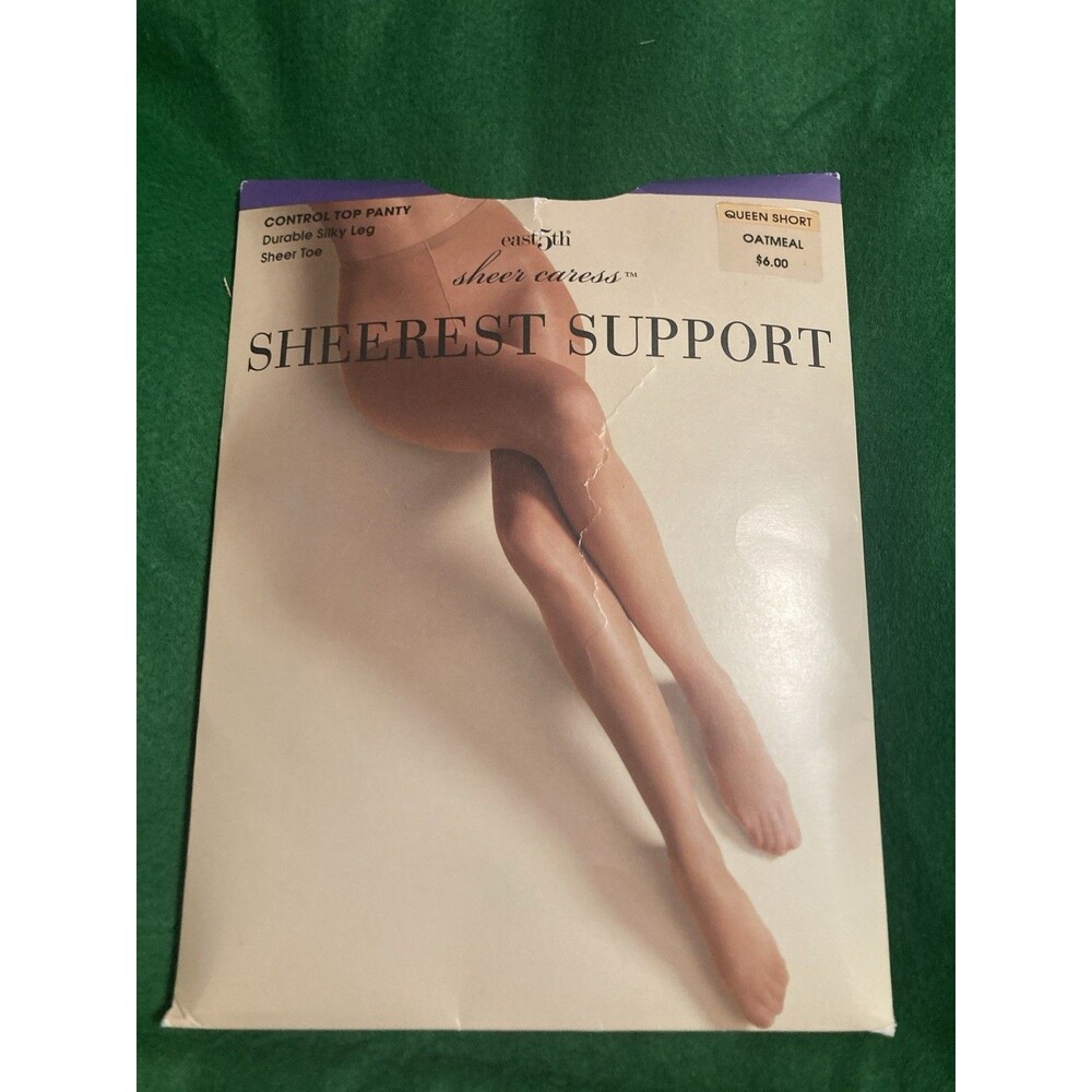 JC Penney SHEEREST SUPPORT Pantyhose QUEEN Short Oatmeal Control Top Sheer Toe